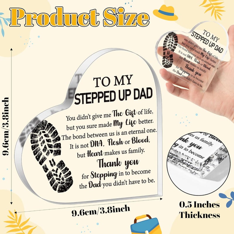 Yopyame Step Dad Acrylic Gifts - Idea Heart Acrylic Plaque for Stepfather Office Desk Decor Keepsake Paperweight for Step Dad for Stepfather from Stepdaughter Stepson - Image 2